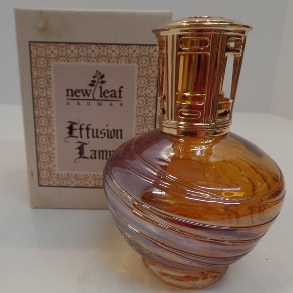 New Leaf Aromas Effusion Fragrance Lamp No Wick Beautiful Colored Glass Gold Top - Picture 2 of 9